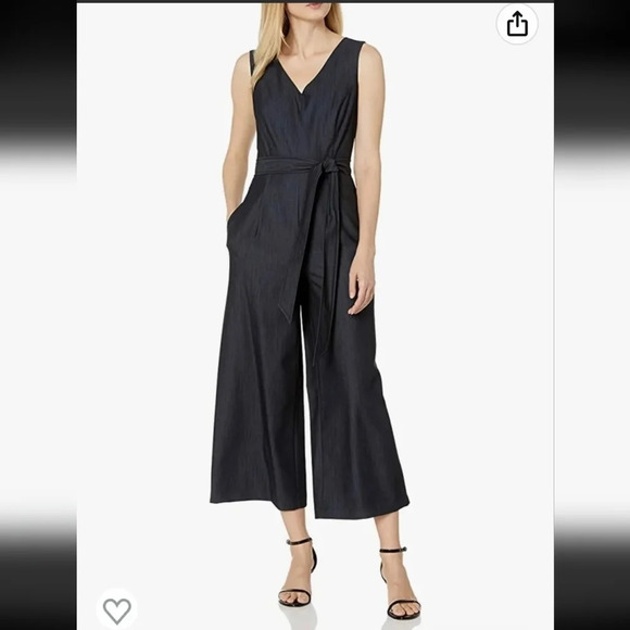 Calvin Klein sz 10 V Neck Sleeveless Wide Leg Jumpsuit One-Piece Career Modern - Picture 1 of 10